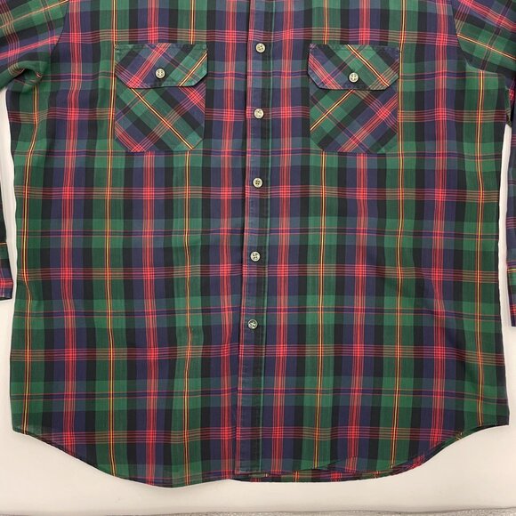 Vintage Men's Shirt Button-Up Plaid Size XL Distressed Kingsport Christmas Green - Picture 12 of 14